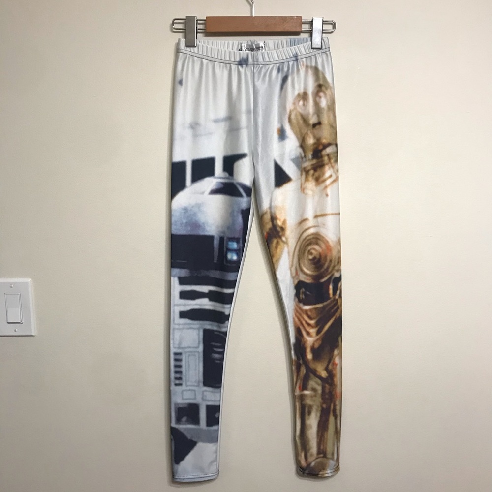 Graphic Print Leggings - White and Gold